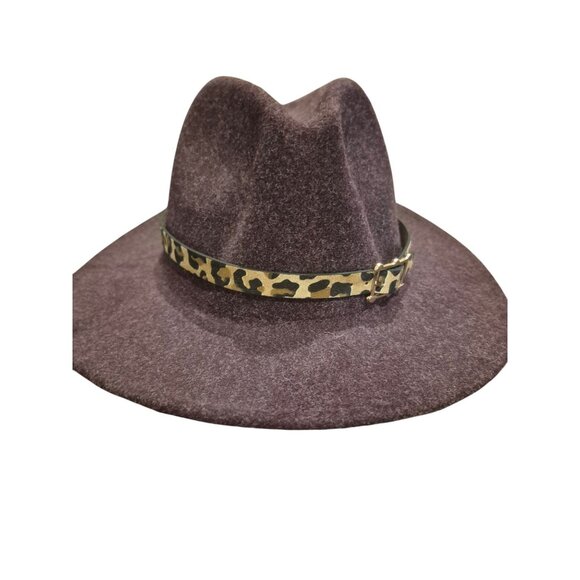 Sole Society Accessories - Purple Felt Fedora Hat With Leopard Print Band